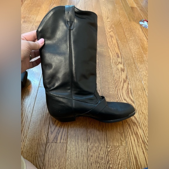 Durango Black Leather Slouch Boots Womens 6.5 M Western Wear Silver Tips buckle - Picture 14 of 16